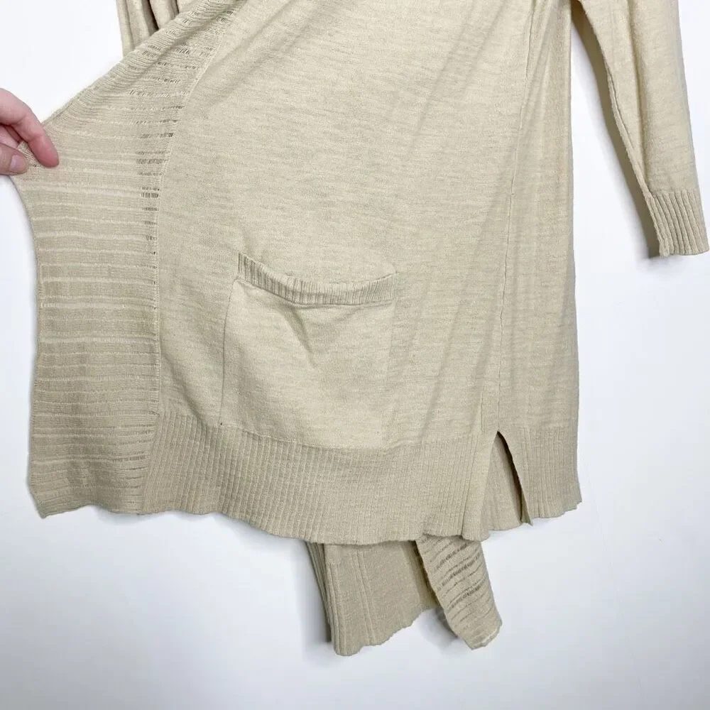 Eddie Bauer Open Front Tan Lightweight Cardigan Sweater Cotton Womens Size Large